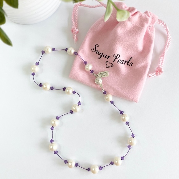 Tin Cup Pearl and Amethyst Necklace - Picture 2 of 6